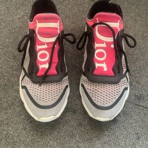 Dior Women's Vibrant Pink and Gray Sneakers